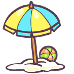 Cute Beach Umbrella with Ball and Sand Bucket with Shovel Yellow Hand Cursor