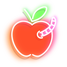 Red Apple with Worm Neon Hand Cursor