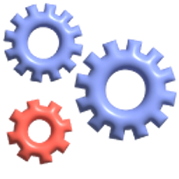 Simple 3D Gears in Orange and Blue Arrow Cursor